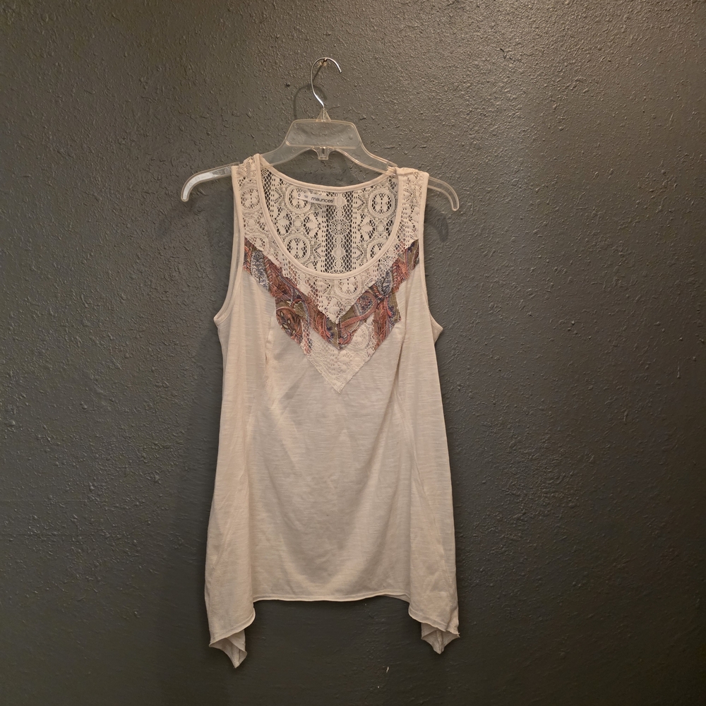 Maurices Cream and Multicolor Lace Tank Top